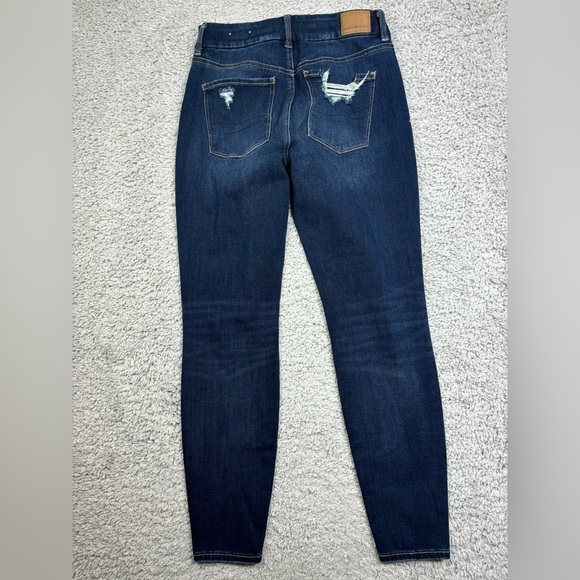 American Eagle Jeans Womens 4 Curvy Jegging The Dream Jean Dark Wash Distressed - Picture 6 of 6